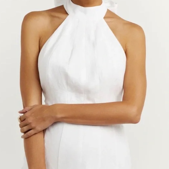 NWT Dissh Aisle White Linen High Neck Maxi Dress Gown Halter White Classic - Picture 6 of 11